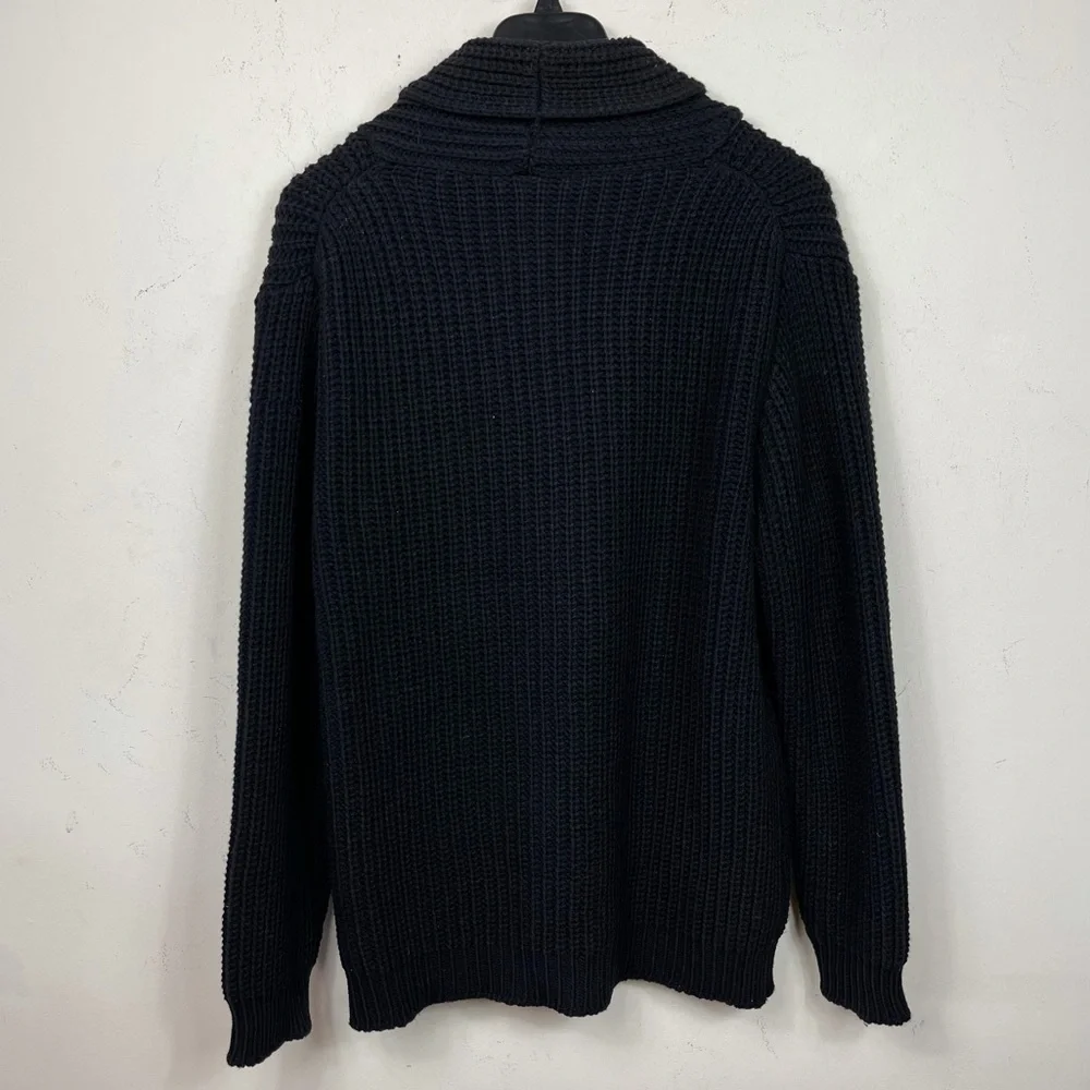 ROMEO GIGLI Wool Black Chunky Knit Slouchy Shawl Collar Cardigan Sweater XL - Picture 4 of 7